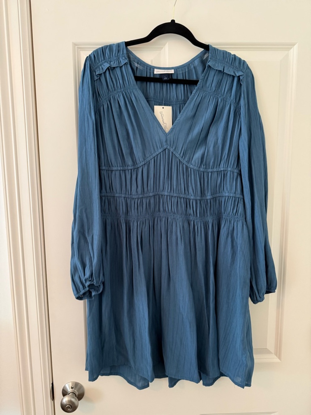 Universal Thread Dusty Blue Long Sleeve V-Neck Smocked Dress